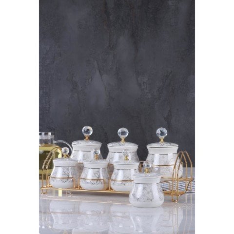 Acar Antonia 7li Metal Standlı Porselen Baharat Seti