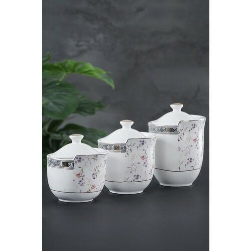 Acar Porselen 3 Lü Baharat Takımı Beyaz Çiçek Desen KAI-011685