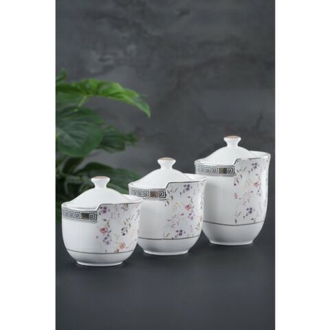 Acar Porselen 3 Lü Baharat Takımı Beyaz Çiçek Desen KAI-011685