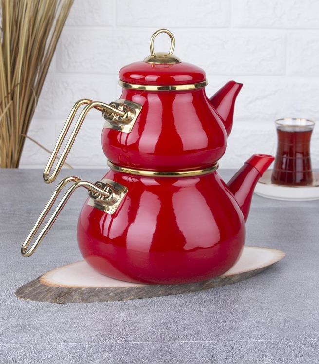 Acar Qualita Roly&Poly Emaye Çaydanlık Takımı Kırmızı XAP-012365