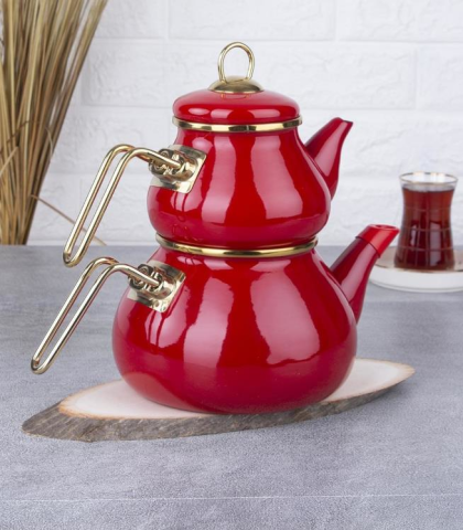 Acar Qualita Roly&Poly Emaye Çaydanlık Takımı Kırmızı XAP-012365