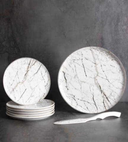 ACAR BEYAZ MERMER DESEN PORSELEN 8 PRÇ PASTA SETİ KAI-010600