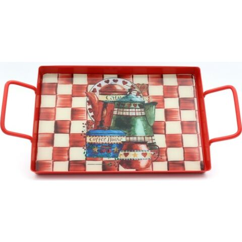Casadora Damalı Sunumluk Cam Metal Tepsi 40 x 20 cm
