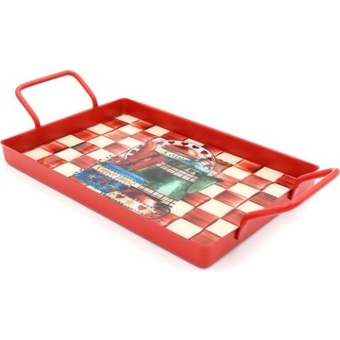 Casadora Damalı Sunumluk Cam Metal Tepsi 40 x 20 cm