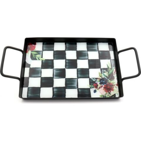 Casadora Damalı Sunumluk Cam Metal Tepsi 40 x 20 cm