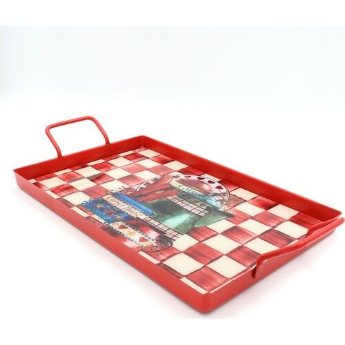 Casadora Damalı Sunumluk Cam Metal Tepsi 50 x 25 cm