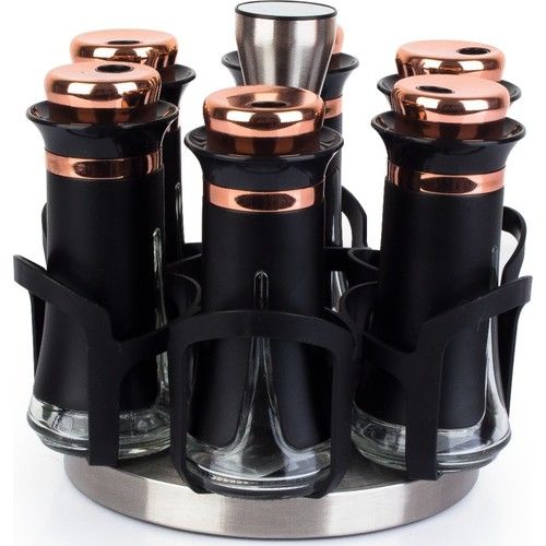 Acar Dönerli 7 Parça Metal Kaplama Cam Baharat Seti
