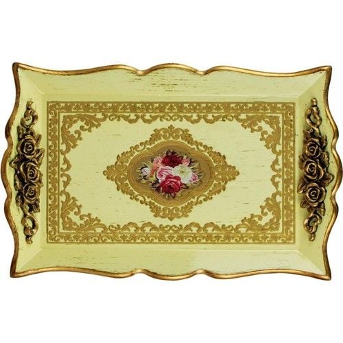 Ancel Hkr 303 Krem Altın Eskitme Ahşap Tepsi