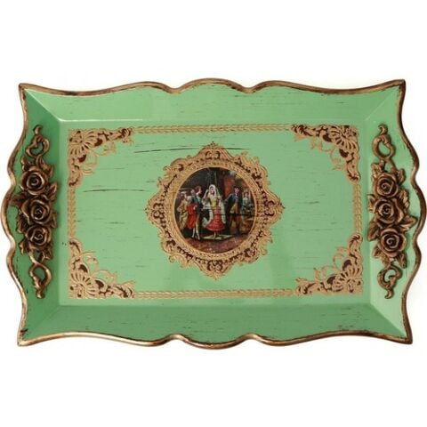 Ancel Hkr 301 Su Yeşili Eskitme Ahşap Tepsi