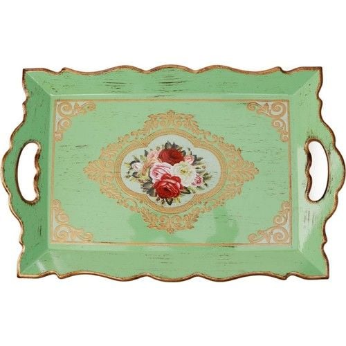 Ancel Hkr 712 Açık Yeşil Elcikli Eskitme Ahşap Tepsi