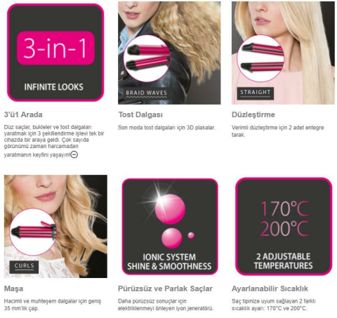 Rowenta CF4512F0 Fashion Stylist 3 in 1 Multistyler Saç Şekillendirici [ Pembe ve Siyah ] - 1830006536