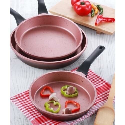 Acar Dora Döküm Granit 3'lü Tava Seti Rosegold