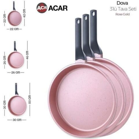 Acar Dora Döküm Granit 3'lü Tava Seti Rosegold