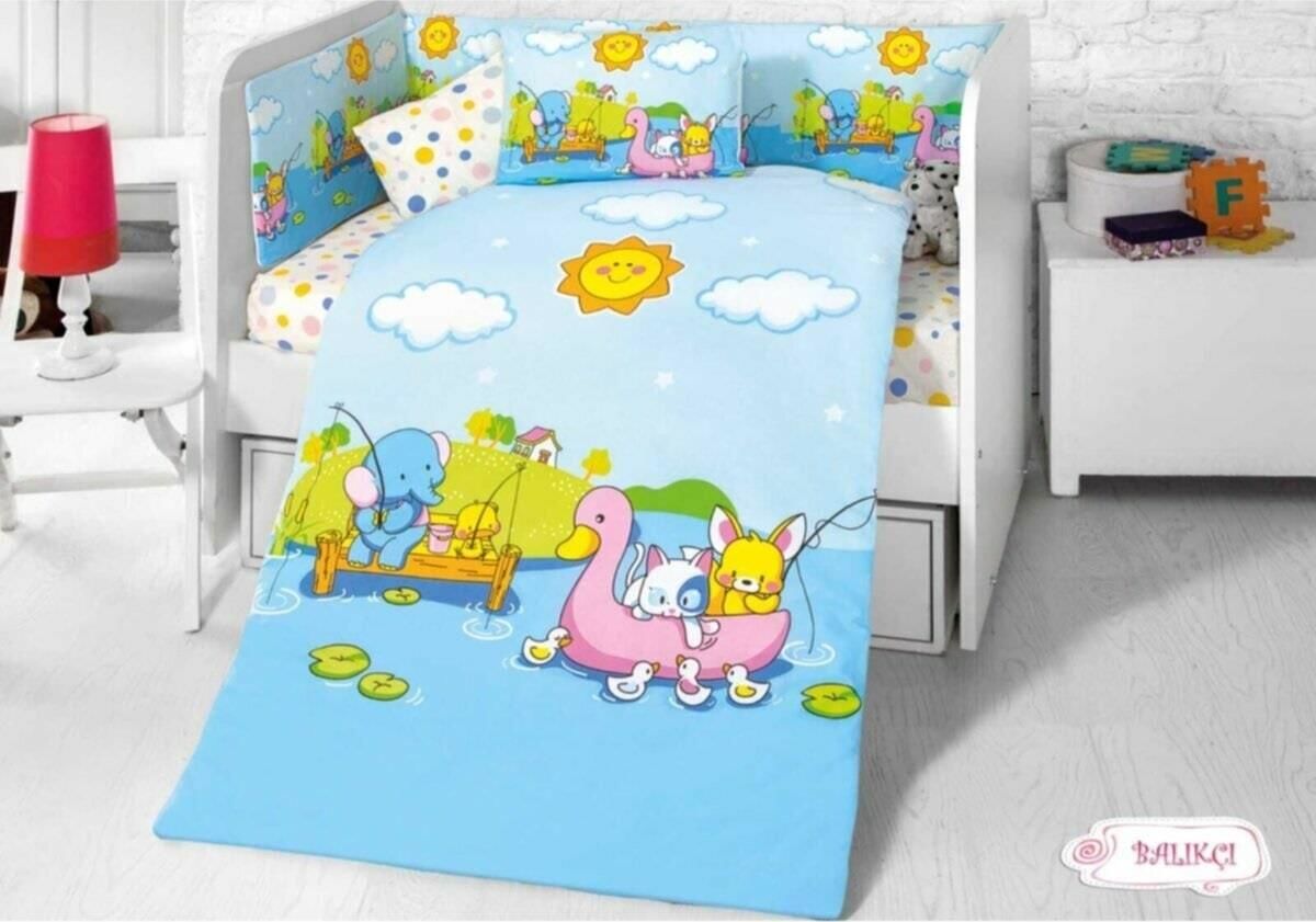 Sesli Home Bebek Uyku Seti 8 Parça Ranforce %100 Pamuk / Balıkçı