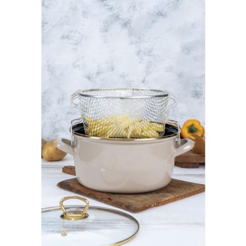 Acar Qualita Savor Emaye Kızartma Tenceresi - Bej XAP-22-0359/6