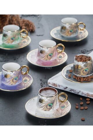 ACAR Blaze Porselen 6 Kişilik Tavuskuşu Kahve Fincan Takımı HXF-21-0127/12