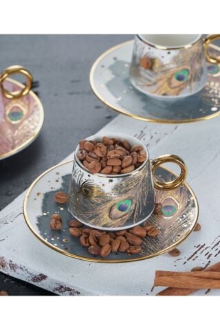 ACAR Blaze Porselen 6 Kişilik Tavuskuşu Kahve Fincan Takımı HXF-21-0127/12