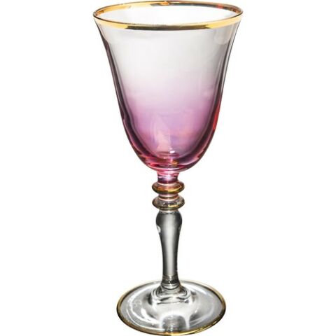 Kcd Soprano Pembe Kesme El Dekor Yaldızlı Desenli Cam 6 Adet Ayaklı Bardak Kadeh