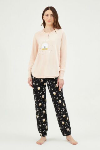 Eros 29572 İnterlok Küre Baskılı O Patlı Uzun Kol Pijama Takımı