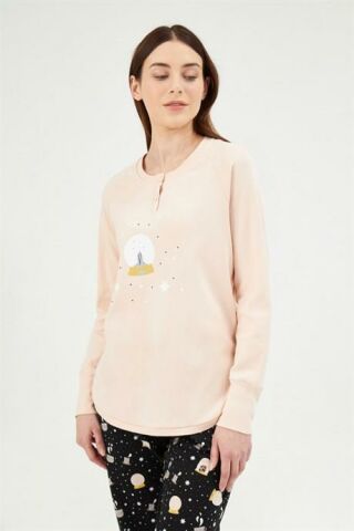 Eros 29572 İnterlok Küre Baskılı O Patlı Uzun Kol Pijama Takımı