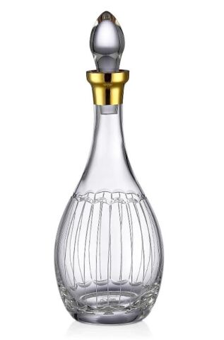 Kcd Zerafet Altın Kesme El Dekor Yaldızlı Desenli Kapaklı Cam Şişe Karaf Sürahi