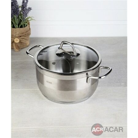 Acar Karat Paslanmaz Çelik Tencere Cam Kapaklı 20 Cm Derin Tencere