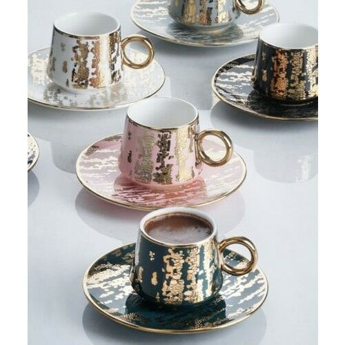 Acar Porselen Aurora 6 Kişilik Kahve Takımı Yeşil Renk HFX-011656/12