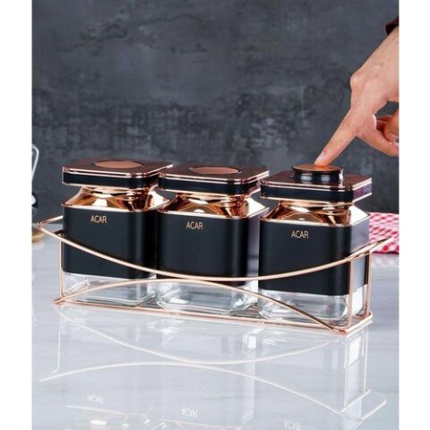 Acarlar Mutfak ALG-011201 3 Parça Standlı Cam Baharat Seti