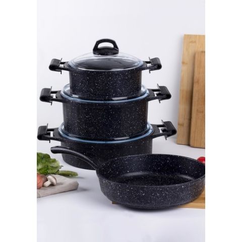 Acar Cast Prestige 7 Parça Granit Tencere Seti Siyah