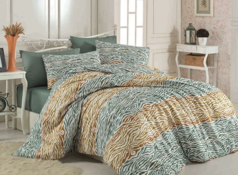 MAJOLİ RANFORCE %100 PAMUKLU NEVRESİM TAKIMI ÇİFT KİŞİLİK GRAVÜR - YEŞİL