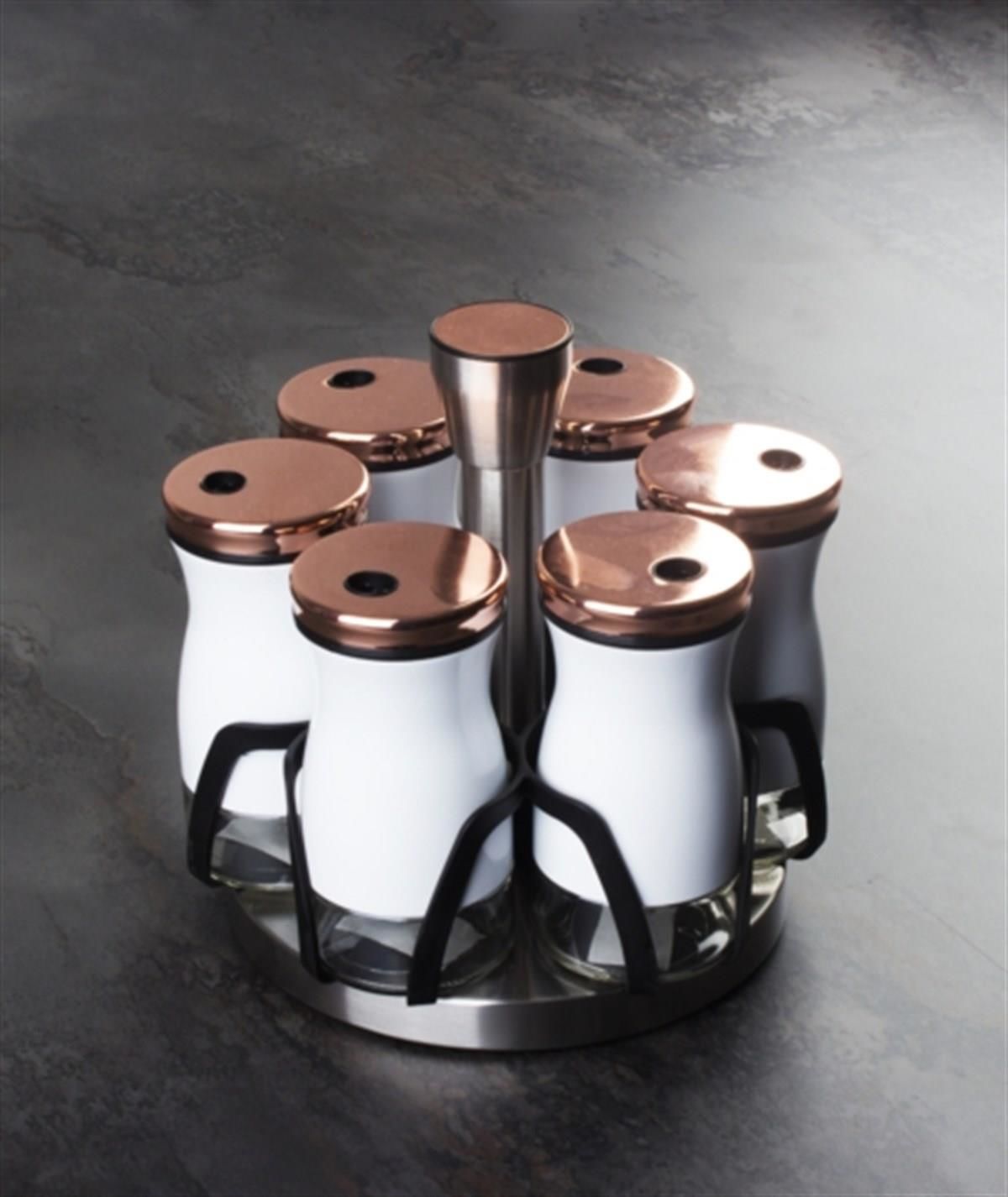 Acar Dönerli 7 Parça Metal Kaplama Cam Baharat Seti ALG-010101