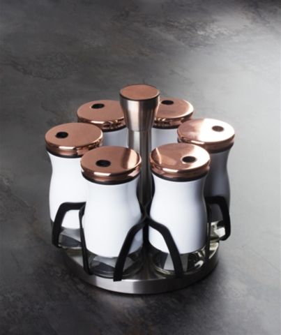 Acar Dönerli 7 Parça Metal Kaplama Cam Baharat Seti ALG-010101