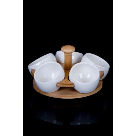 Acar La Pure Döner Bambu Stand 5'li Porselen Sosluk - PORJ-010157