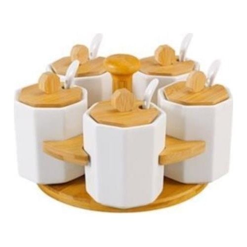 Acar Porselen Bambu Kapaklı Standlı 5'li Baharat Takımı PORJ-011003/8
