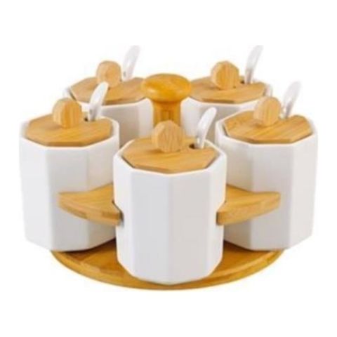 Acar Porselen Bambu Kapaklı Standlı 5'li Baharat Takımı PORJ-011003/8
