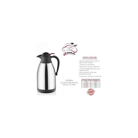 Cooker 2 Litre Paslanmaz Çift Katlı Çelik Termos CKR-2006