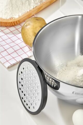 Cooker Karıştırma Saklama Kabı Paslanmaz Çelik Rendeli Kase Seti 8 Parça Gri CKR2876