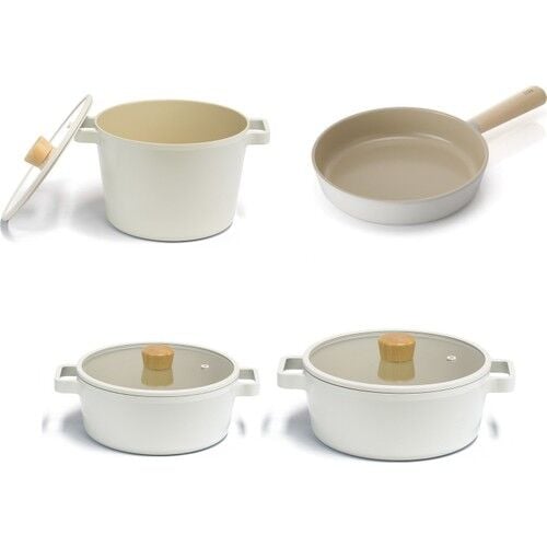 Neoflam Fika Cam Kapaklı Alüminyum Döküm Tencere Seti D-NEOFS7