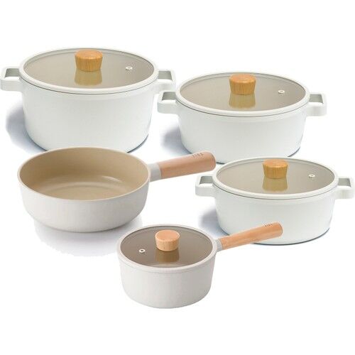 Neoflam Fika Alüminyum Döküm 9 Parça Cam Kapaklı Seramik Kaplama Tencere Tava Seti