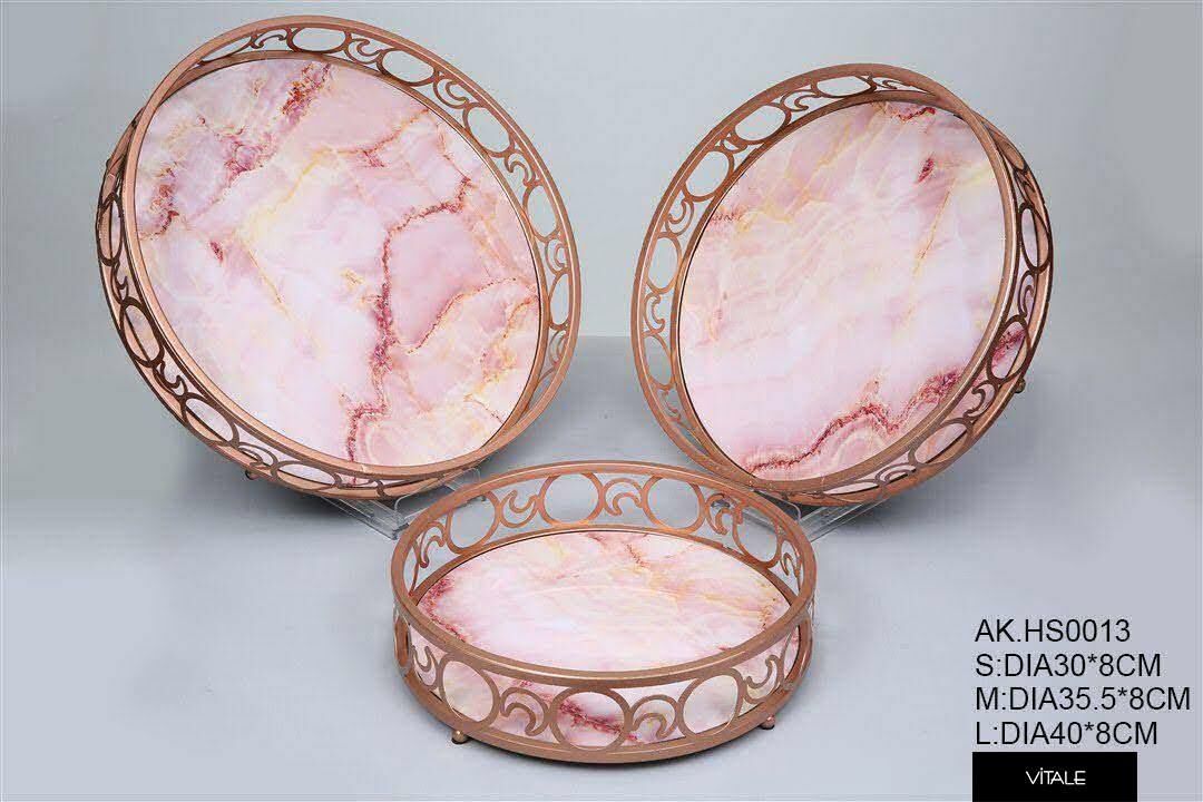 Vitale 3'Lü Mermer Desenli Dekoratif Tepsi AK.HS0013