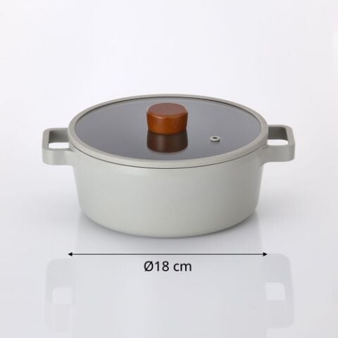 Neoflam Fika Alüminyum Döküm Tencere Gri Cam Kapaklı 18CM D-NEOG18C