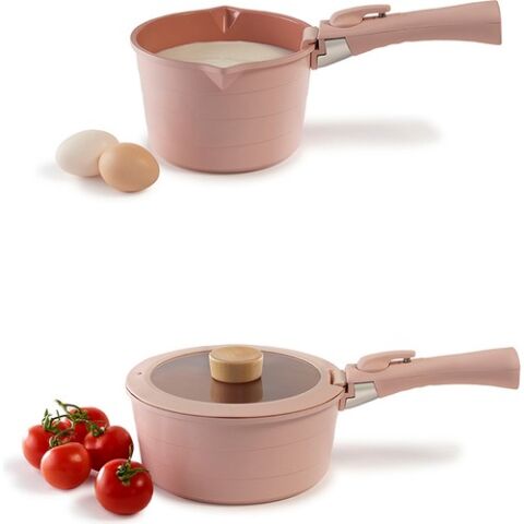 Neoflam Midas Pembe 11 Parça Ayrılabilen Saplı Iç Içe Geçebilen Indüksiyonlu Tencere Tava Seti D-NEOMDS11I-03