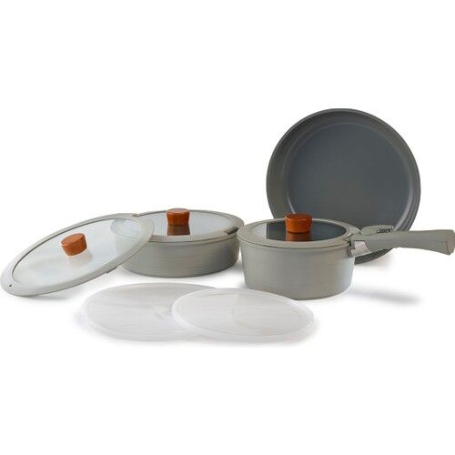 Neoflam Midas Gri 9 Parça Ayrılabilen Saplı Iç Içe Geçebilen Indüksiyonlu Tencere Tava Seti D-NEOMDS9I-07