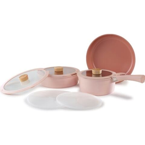 Neoflam Midas Pembe 9 Parça Ayrılabilen Saplı Iç Içe Geçebilen Indüksiyonlu Tencere Tava Seti D-NEOMDS9I-03