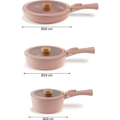 Neoflam Midas Pembe 9 Parça Ayrılabilen Saplı Iç Içe Geçebilen Indüksiyonlu Tencere Tava Seti D-NEOMDS9I-03