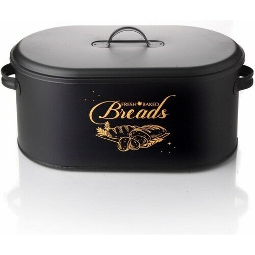 Ancel Metal Büyük Boy Kapaklı Desenli Ekmeklik Siyah
