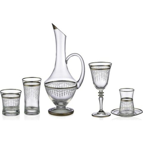 Kcd Efruz Platin 31 Parça Cam Sofra Sunum Çeyiz Seti Su Bardak Takımı Kesme El Dekor