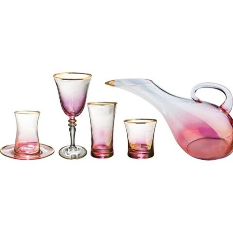 Kcd Soprano Pembe 31 Parça Cam Sofra Sunum Çeyiz Seti Su Bardak Takımı Kesme El Dekor