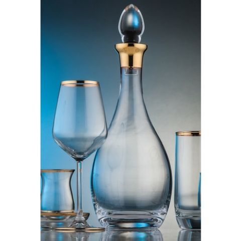 Kcd Soprano Altın Kesme El Dekor Yaldızlı Desenli Cam Karaf Sürahi