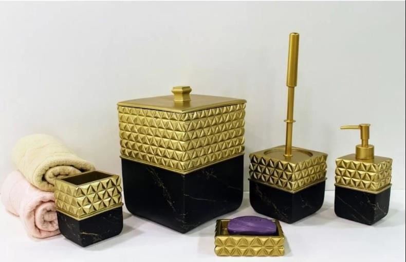 Beyler 5'Li Piramit Banyo Seti Siyah-Altın 1BNY-21054-ALT